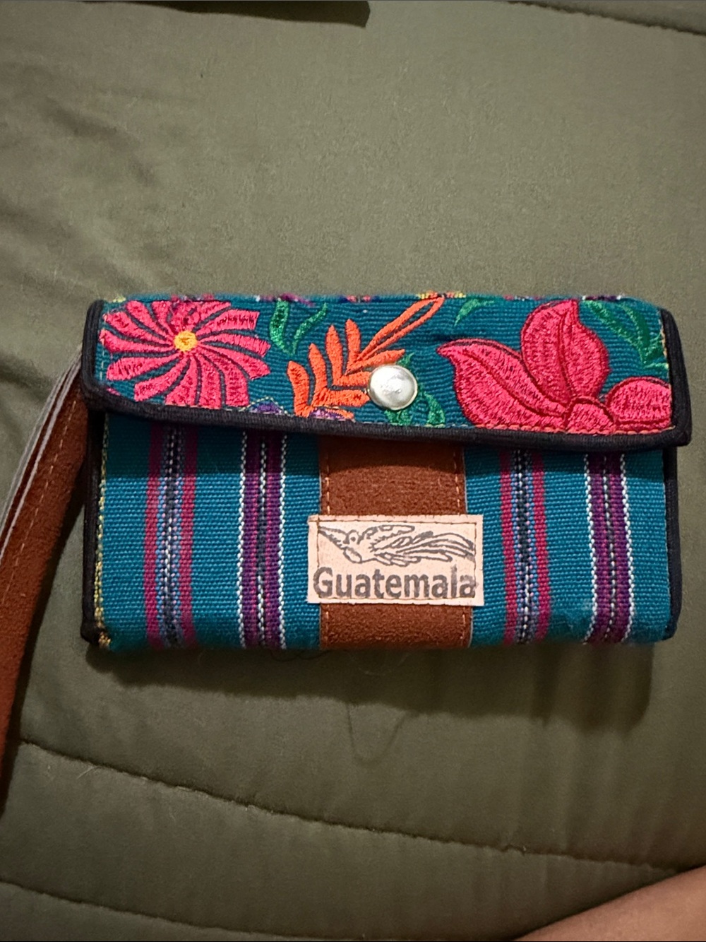 Embroidered Teal Floral Wristlet Wallet